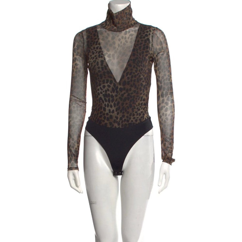 JONATHAN SIMKHAI Animal Print Turtleneck Bodysuit